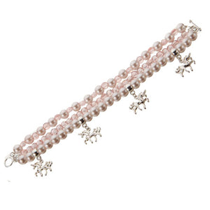 Brazalete Triple Rosa-Plata Con Dijes De Unicornio