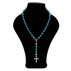 Collar Tipo Rosario Turquesa Con Cruz De Cristales