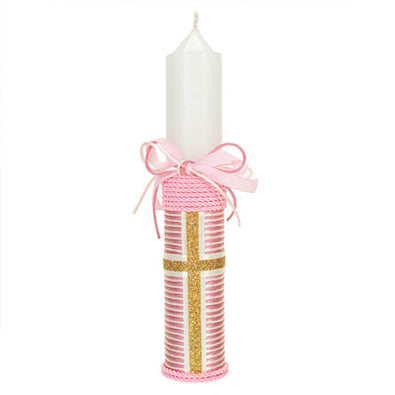 Fantasías Miguel Clave:ED140 Vela Bautizo Rosa/Crema