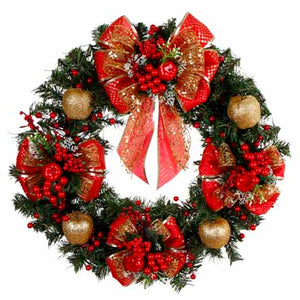 Corona Con Manzanas Diamantadas Oro Y Pick Navideñocerezas/Manzana