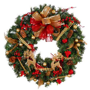Corona Con Ornamento Reno Diamantado Y Pick De Navidad Follaje