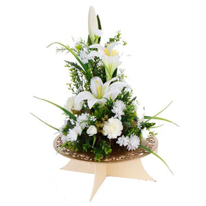 Centro De Mesa Marfil/Oro Con Alcatraces Y Plantita Peony