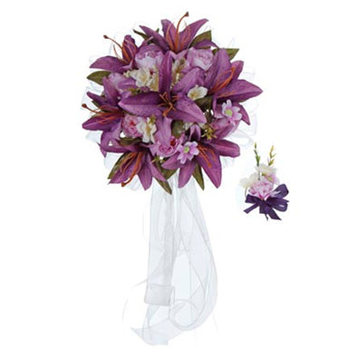 Fantasías Miguel Clave:EI36 Ramo Y Corsage Para Boda Morado/Blanco