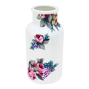 Frasco Pintado Con Flores De Tela