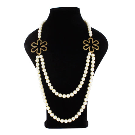Collar De Perlas Con Dije Dos Flores