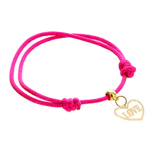 Pulsera De Cordón Fiusha Y Dije Corazón