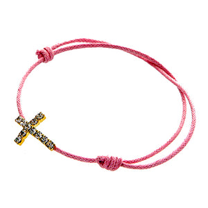Pulsera De Cordón Con Cruz De Cristal