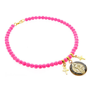 Collar De Rosa Con Cruces Y Medalla