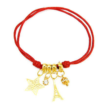 Pulsera Roja Con Dijes Oro