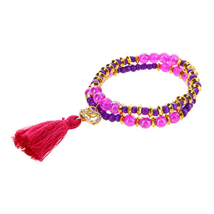 Pulsera Fiusa-Morado Con Borla Y Dije Corazón