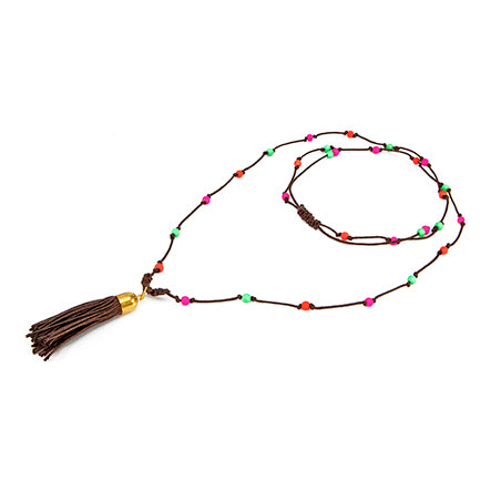 Collar De Cordón Con Borla Café