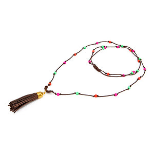 Collar De Cordón Con Borla Café