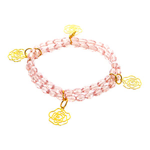 Pulsera Rosa Con Dijes De Flor