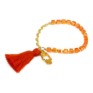Pulsera Naranja Con Borla Y Manita