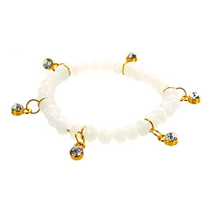 Pulsera Con Rondeles Blancos Y Dijes Oro