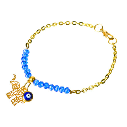 Pulsera De Cadena Y Cristales Zafiro Con Dije De Ojito