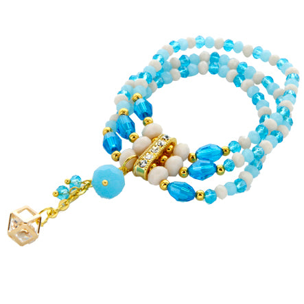 Pulsera Triple Turquesa-Marfil-Oro Dije Hexagonal