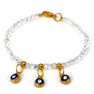 Pulsera Cuenta Rondel Cristal Con Dijes De Ojito