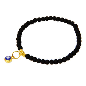 Pulsera Negro Caucho Con Dije De Ojito De La Suerte