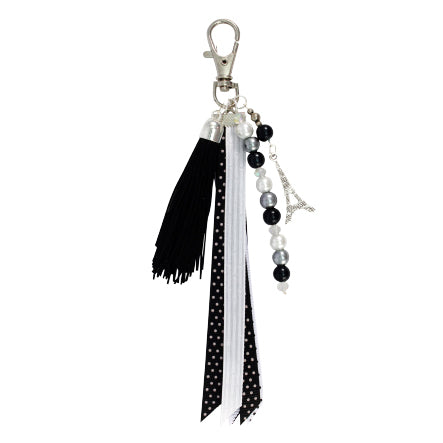 Colgante Para Bolsa Negro-Blanco Con Borla