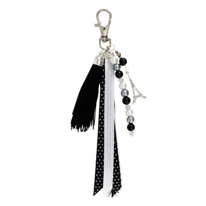 Colgante Para Bolsa Negro-Blanco Con Borla