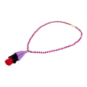 Collar Amatista Con Borlas Morado-Negro-Fiusha