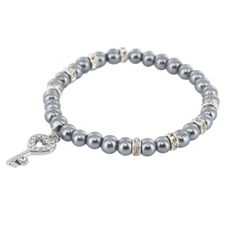 Pulsera Perlas Gris Con Dije Llave