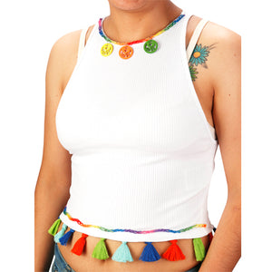 Aplicaciones Con Borlas, Cuentas De Madera, Hilo Espiga Multicolor