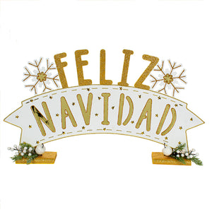 Letrero Feliz Navidad Blanco/Oro