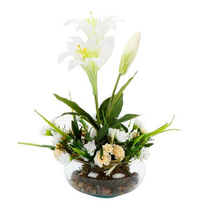 Arreglo Floral En Pecera Con Alcatraces Y Claveles