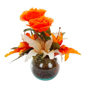 Arreglo En Pecera De Cristal Con Rosas Y Lilys