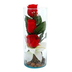 Arreglo En Cilindro De Cristal Con Rosas Y Lily