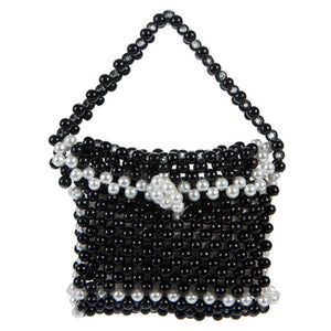 Bolsita Tejida Con Perlas Negras Y Blancas