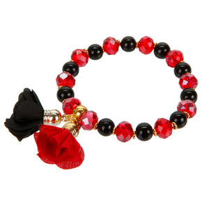 Pulsera Con Rondelesrojos / Negro Y Dijes De Rosas