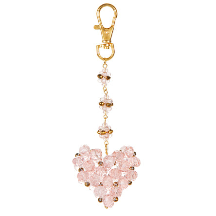 Llavero Corazón Con Rondel Rosa Tejido