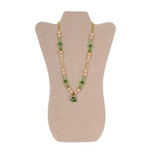 Collar Marfil-Verde Con Borla Y Corazón