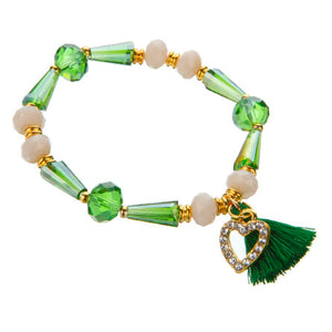 Pulsera Blanco-Jade Con Borla Y Corazón