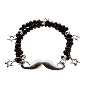 Pulsera Negro Y Plata Con Dije Bigote