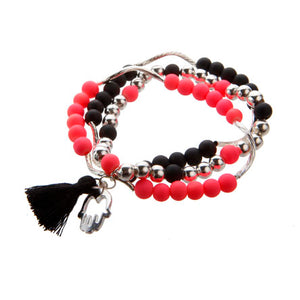 Pulsera Triple Con Tubitos Grabado Y Borla