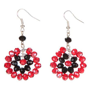 Aretes Circulo Con Rondeles Rojo-Negro