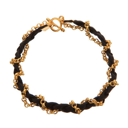Pulsera Imitación Piel Con Cadena Oro