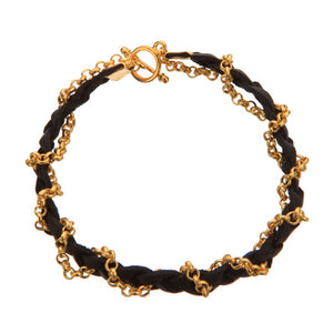 Pulsera Imitación Piel Con Cadena Oro