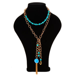 Collar De Cadena Con Rondeles Y Pompom Azul