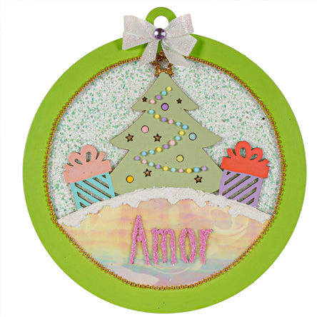 Esfera Pinos Y Regalos Verde