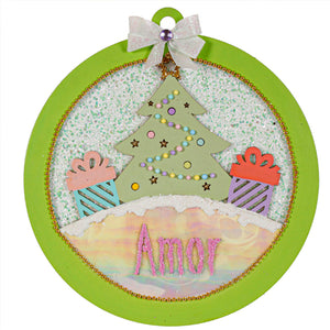 Esfera Pinos Y Regalos Verde