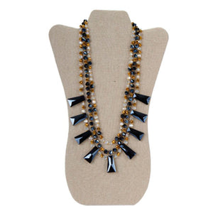 Collar Oro-Cristal Con Cuenta Facetada Negro
