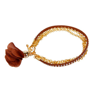 Pulsera Triple De Cadena Y Cordón Con Rosa De Tela