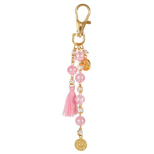 Llavero Con Cuenta Cristal Y Borla Rosa