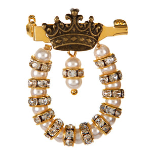 Prendedor Con Perlas, Rondeles Y Dije De Corona