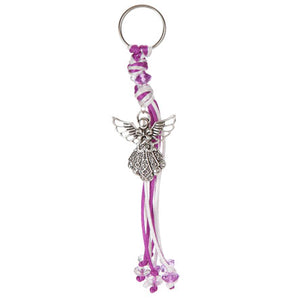 Llavero Colgante Morado-Blanco Con Dije Ángel
